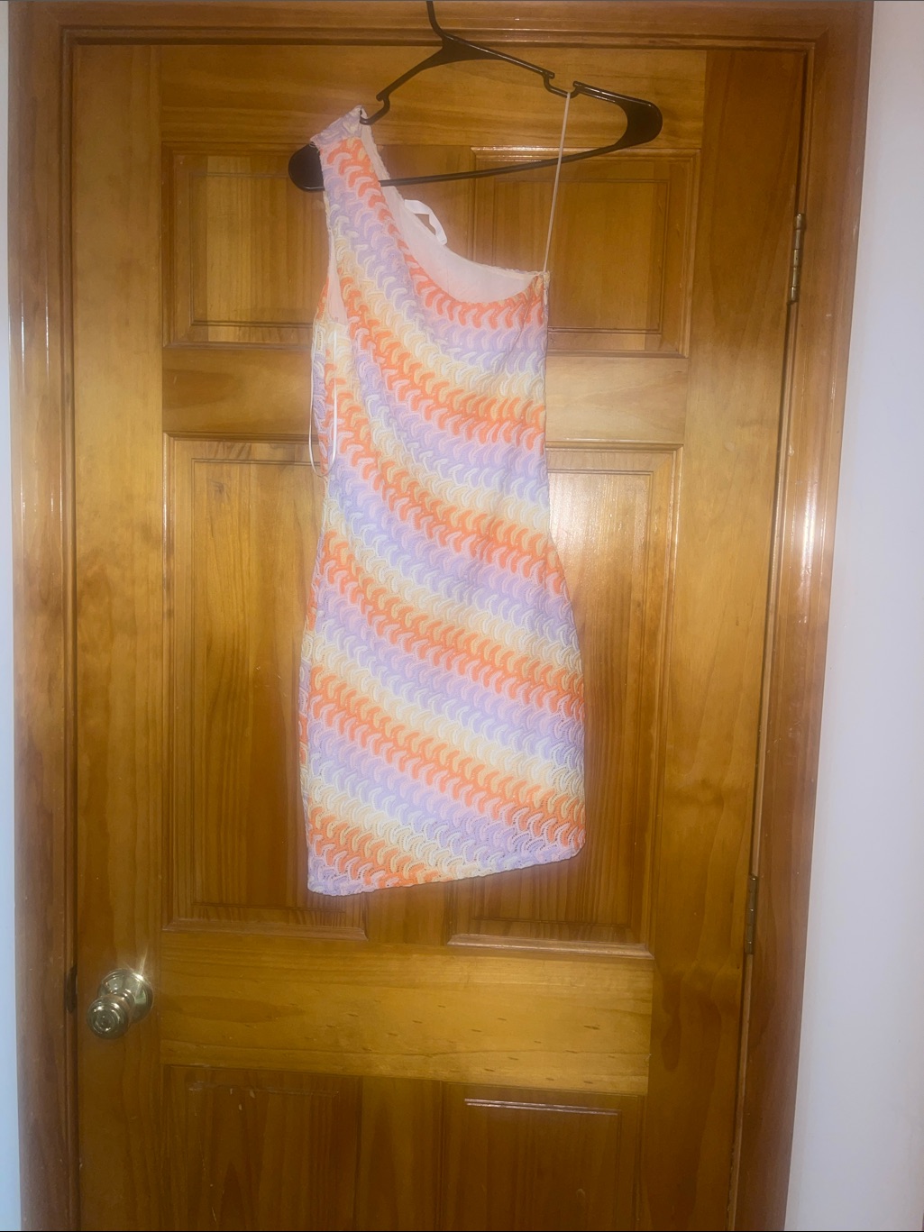 Altar'd State One-Shoulder Wave Print Dress - White, Yellow, Orange, Lavender